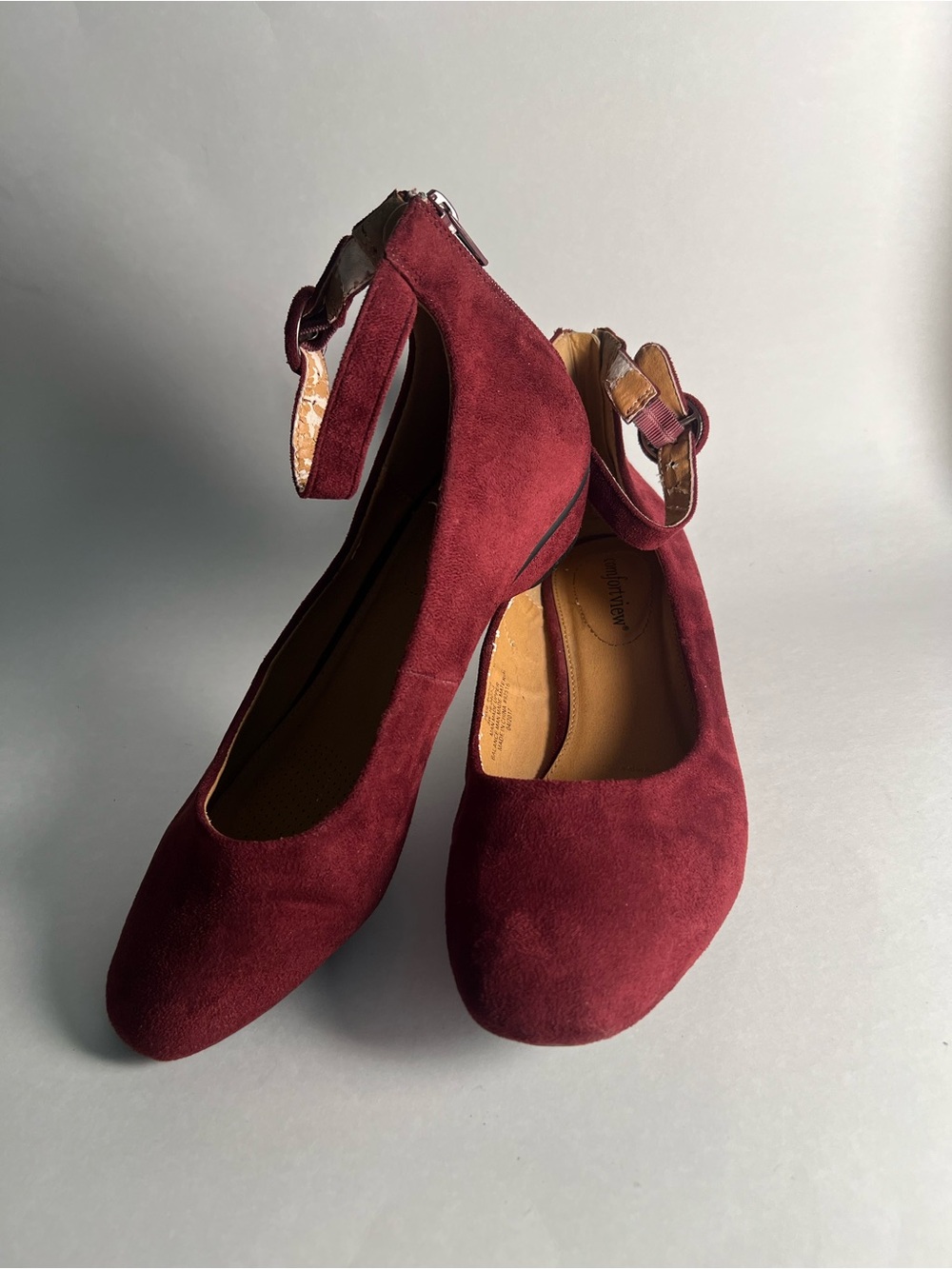 Comfortview Burgundy Suede Ankle-Strap low heel Size 8W